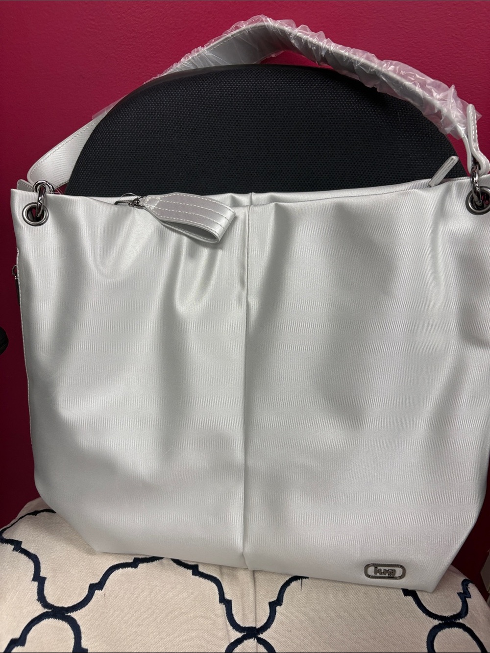 lug Silver Tote Bag with Top Handle